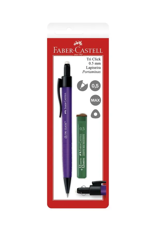 Lapiseira Faber-Castell Tri Clik 0.5mm Coress com Mina Refil 0.5mm Lilás