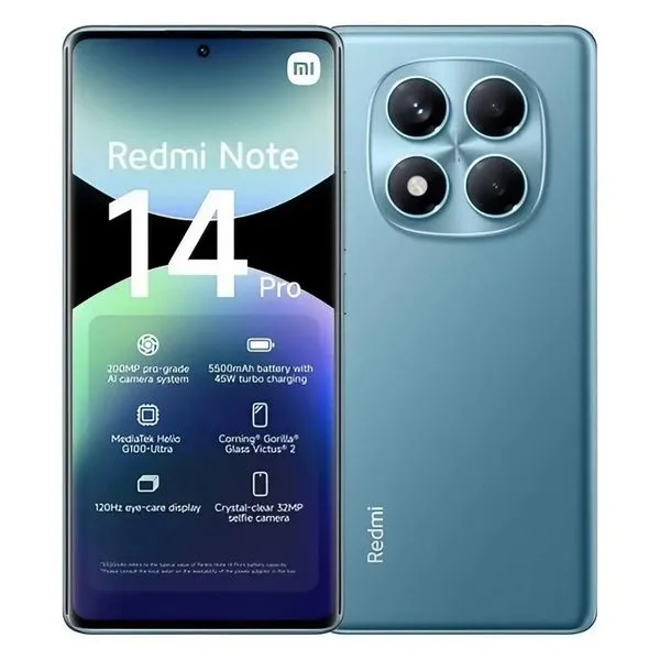 Xiaomi Redmi Note 14 Pro 4G Tela Curva AMOLED FHD 6,67 Pol 8GB RAM 256GB Câmera 200MP OIS Original Azul