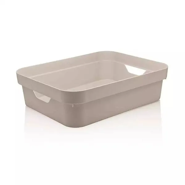 Cesto Organizador Martiplast Cube em Plástico Bege com Alças Baixa 29,5x21x9cm