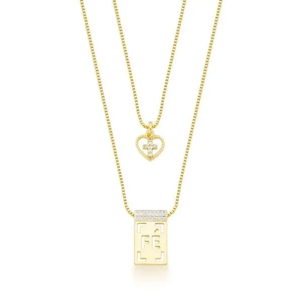 Colar Escapulário Fé Duplo Banhado A Ouro 18k