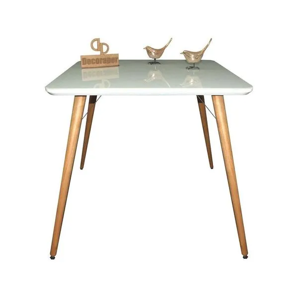 Mesa Jantar Pés Palitos Tampo Quadrado Vidro Laqueado 110cm Off White