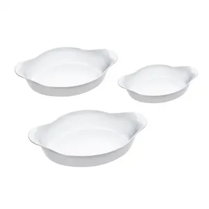 Conjunto de Assadeiras Ovais Marinex Opaline em Vidro Temperado 3 Peças Branco