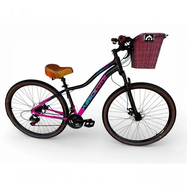 Bicicleta Aro 29 Feminina Absolute Hera Retrô Vintage 21v Confortável Cesta Selim 2 Molas - Preto/rosa Tam 15