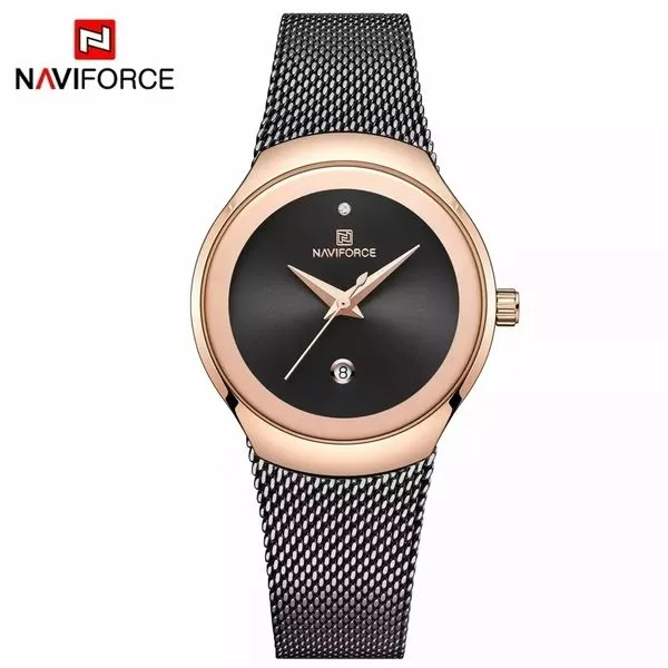 Relógio Feminino Naviforce Aço inoxidável à prova d´ Água Preto