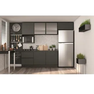 Cozinha Completa Bartira Linea 6 Portas, 3 Gavetas e 2 Portas de Vidro Grafite