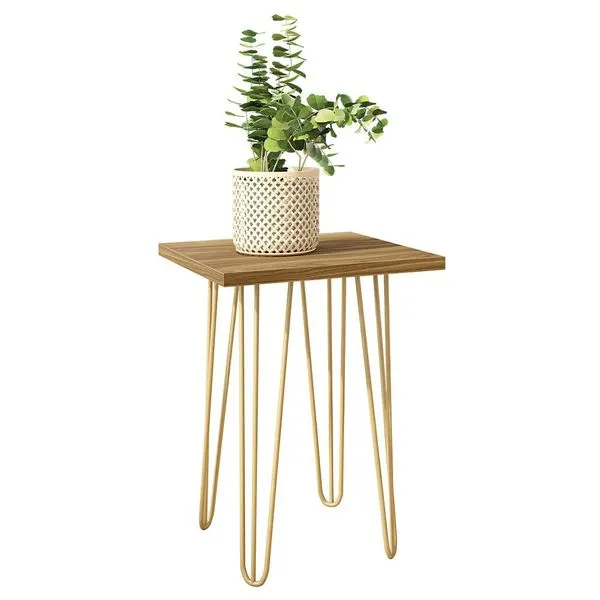 Mesa Centro Lateral Apoio (Montada) Iron 62Cm Marrom Caemmun