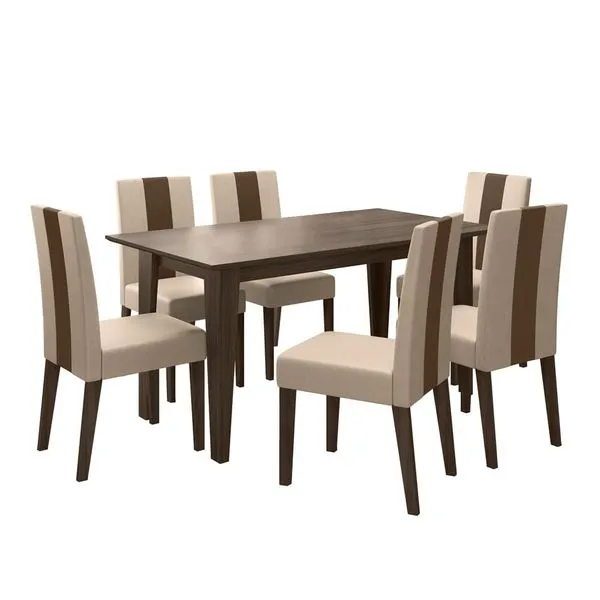 Conjunto de Sala de Jantar Mesa com 6 cadeiras Goya Poliman Amêndoa