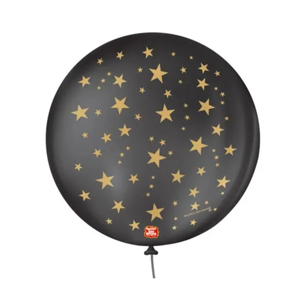 Balão São Roque Estrela Número 5 Preto com Dourado com 15 Unidades