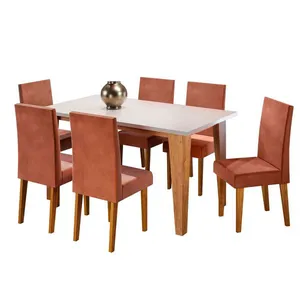Mesa de Jantar Retangular Viero Milão com 6 Cadeiras Vênus Estofadas e Revestidas Mel/Blonde/Terracota