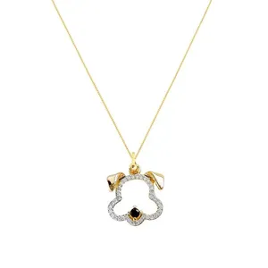 Colar Pingente cachorro Zirconias e cristal banhado ouro semijoia