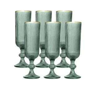 Jogo de taças champanhe em vidro borda dourada L'Hermitage Cameratta 160ml 6 peças verde