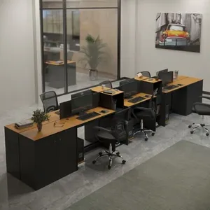 Estação De Trabalho 6 Lugares Tech Office 6 Mesas 4 Armários - Preto E Cedro Preto E Cedro