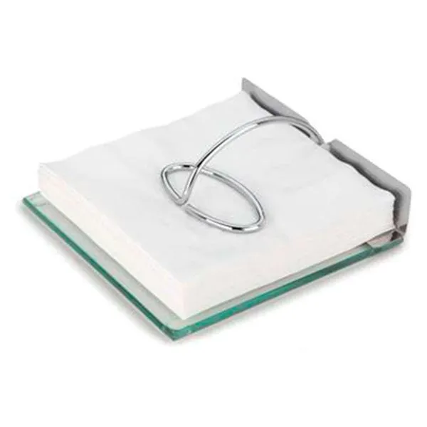 Porta-guardanapo Forma Slim em Aço e Vidro - 18 cm Transparente