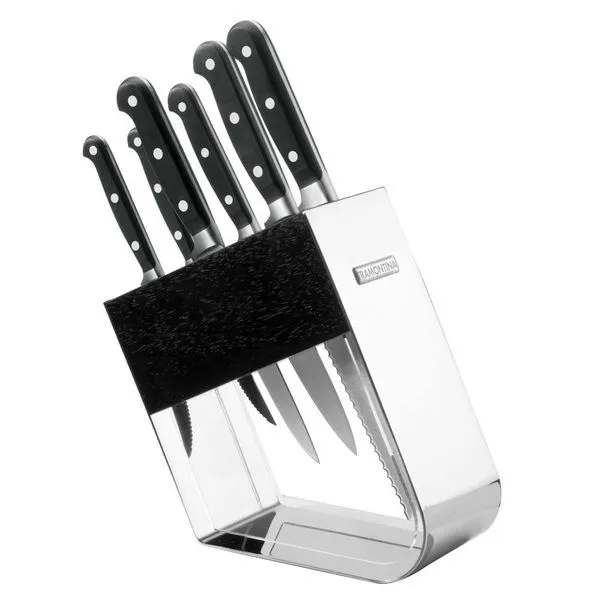 Conjunto de Facas Tramontina Century 7 Peças com Cepo Preto/Inox/Transparente
