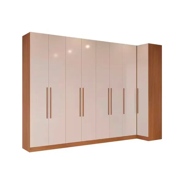 Guarda-roupa Modulado Canto Reto de Casal Bartira Lugano 8 Portas 5 Gavetas 11 Prateleiras 4 Peças Avelã/Cappuccino