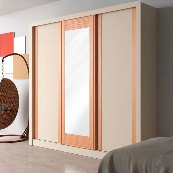 Guarda-Roupa Casal Bartira Village com 3 Portas 4 Gavetas Espelho e 243,1cm Areia