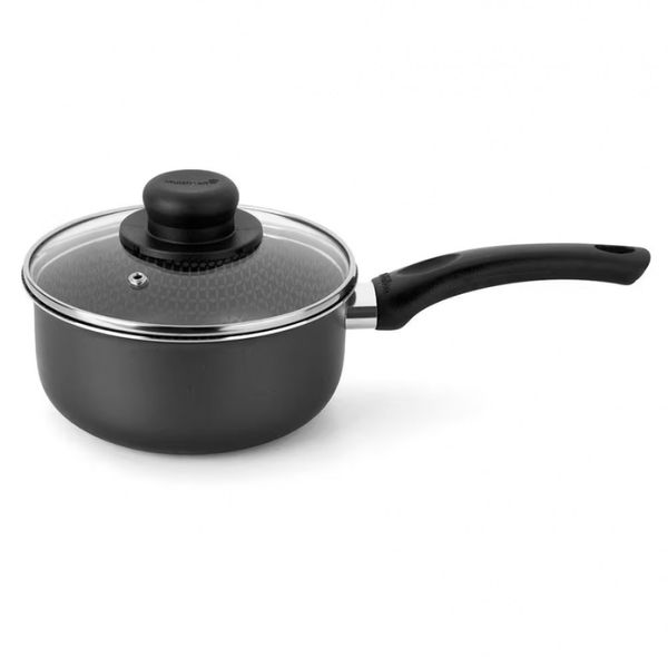 Panela Gourmet Multifllon com Tampa de Vidro e Antiaderente 16cm Preto