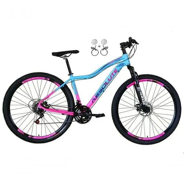 Bicicleta Aro 29 Absolute Hera Feminina Alumínio 21v Freio Hidráulico Garfo Suspensão Azul-Rosa 15