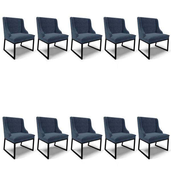 Cadeira Sala de Jantar Industrial Preto Kit 10 Liz Suede Azul M D03 - D'Rossi