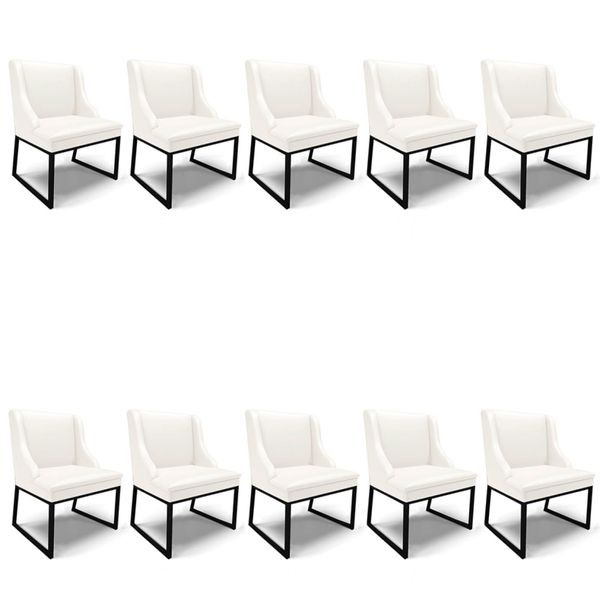 Cadeira Sala de Jantar Industrial Preto kit 10 Liz Sintético D03 - D'Rossi Branco