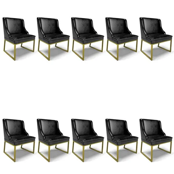 Cadeira Sala de Jantar Industrial Dourado kit 10 Liz Sint PU D03 - D'Rossi Preto