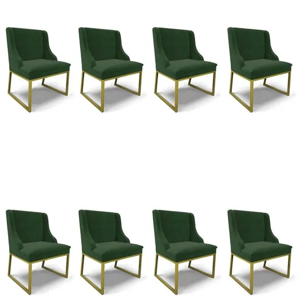 Cadeira Sala de Jantar Industrial Dourado Kit 8 Liz Suede D03 - D'Rossi Verde