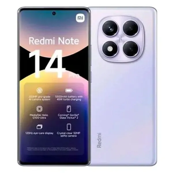 Xiaomi Redmi Note 14 Pro 4G Tela Curva AMOLED FHD 6,67 Pol 8GB RAM 256GB Câmera 200MP OIS Original Roxo