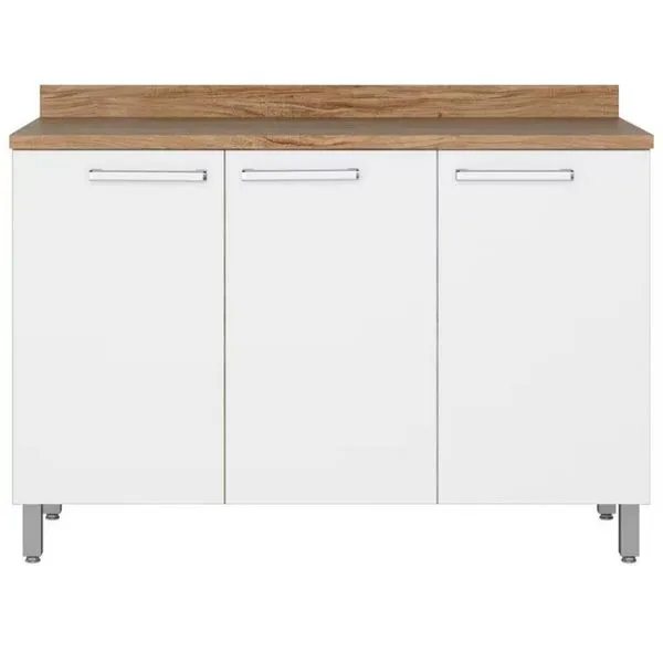 Balcão Triplo Bartira Topázio UP com 3 Portas e 1 Prateleira - 120,1cm de largura Damasco/Branco Fosco