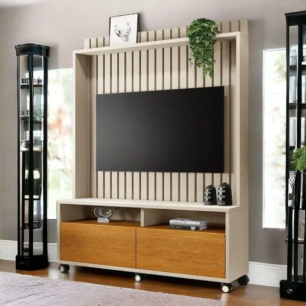 Estante Home Para Tvs 50 Estilos Off E Naturalle Ripado Carmolar
