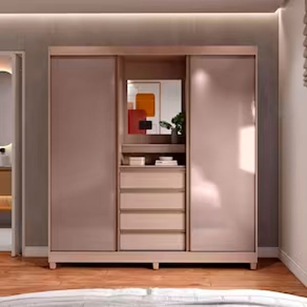 Guarda Roupa Fortaleza Com Espelho, 2 Portas de Correr e 4 Gavetas Bartira Avelã/Cappuccino