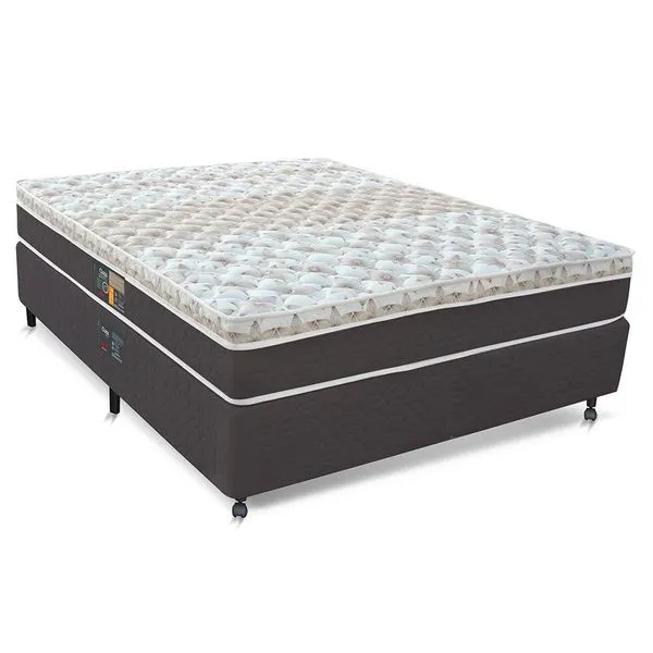 Cama Box Casal Castor Sleep Class com com Euro Pillow e Molas Ensacadas 64x128x188cm Branco, Cinza e Marrom
