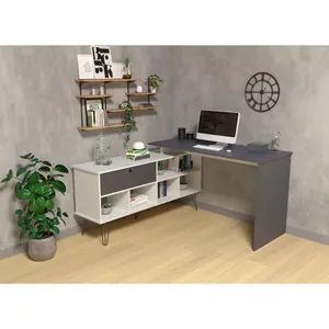 Escrivaninha Artany Dubai com 1 Porta Basculante e 5 Nichos Branco e Grafito