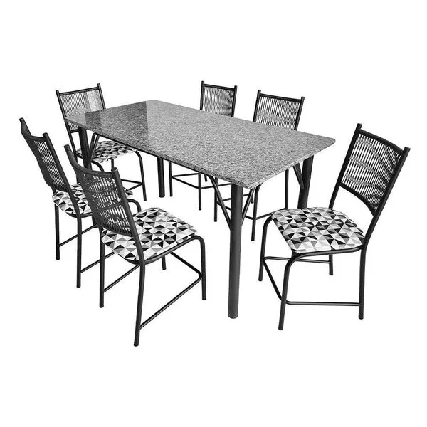 Mesa de Jantar Retangular Famais Noruega com 6 Cadeiras Preto