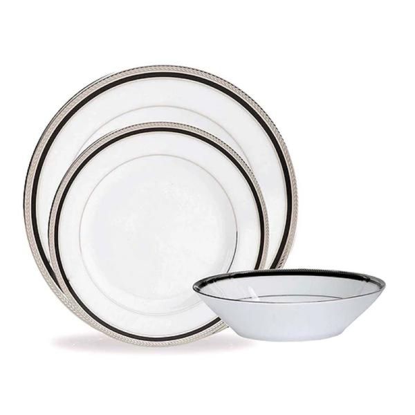 Baixela de pratos em porcelana Noritake Toorak Noir Platinum 18 peças