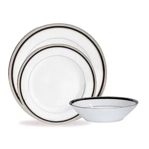 Baixela de pratos em porcelana Noritake Toorak Noir Platinum 18 peças
