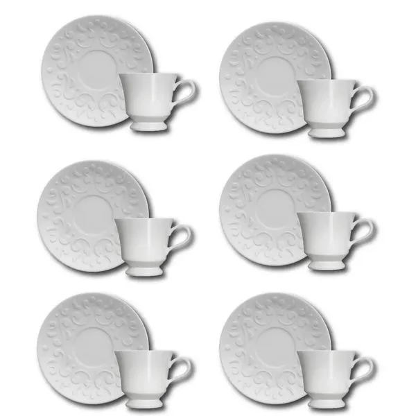 Conjunto de Xícaras para Café Germer Tassel em Porcelana 80 ml 6 Peças Branco