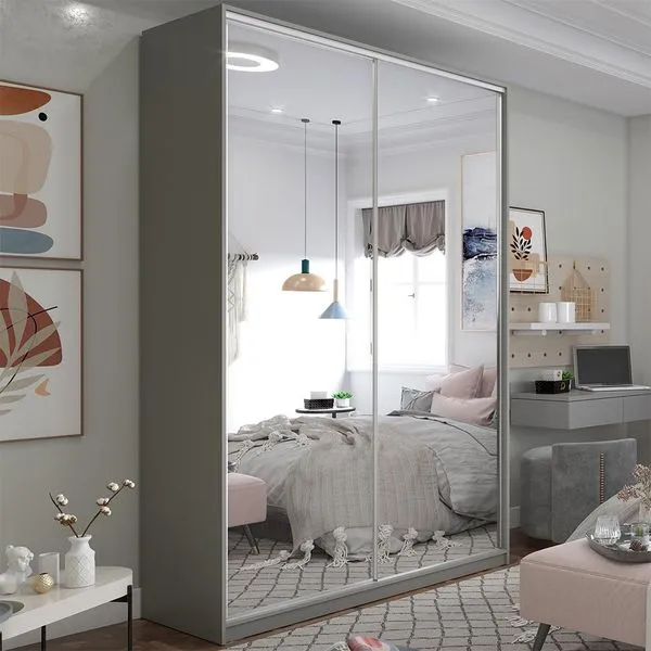Guarda-Roupa Solteiro com 2 Espelhos Zermatt 100% MDF 2 PT 3 GV Cinza