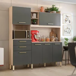 Cozinha Compacta Savoy com 6 Portas 2 Gavetas e 2 Prateleiras Demóbile Avena com Grafito