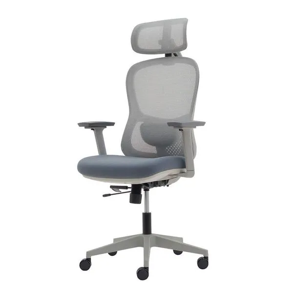 Cadeira Ergonômica NR 17 Presidente Prime Encosto Mesh Apoio De Cabeça E Braços Ajustáveis Cinza