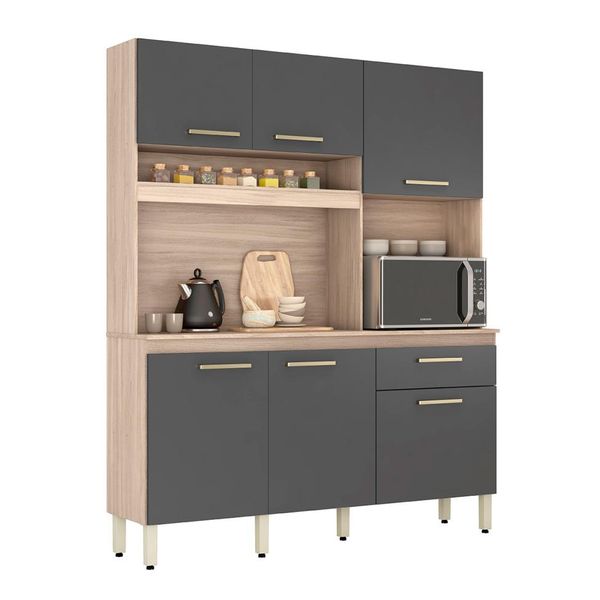 Cozinha Compacta Demóbile Álamo com 6 Portas e 1 Gaveta 160 cm Avena com Grafito