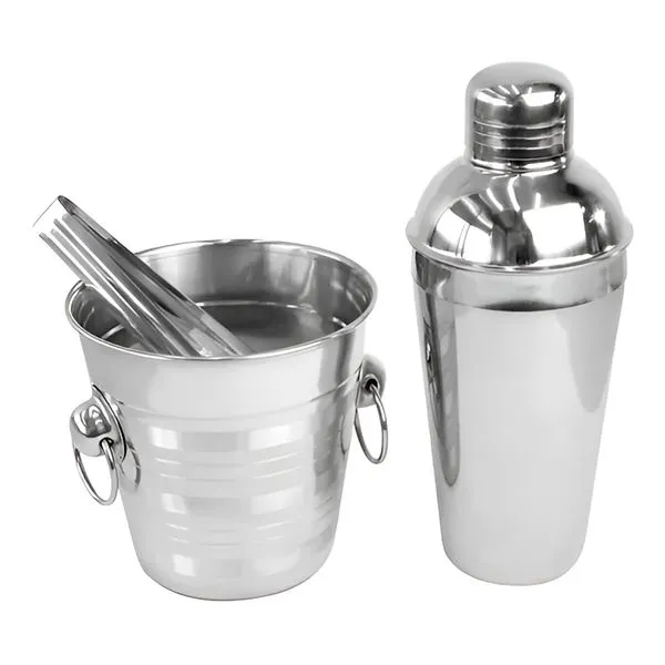 Kit Conjunto Bar 3 Peças Coqueteleira Balde Inox