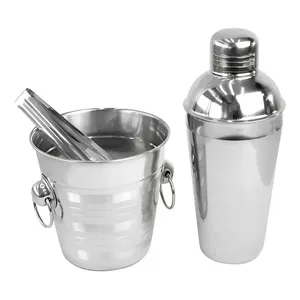 Kit Conjunto Bar 3 Peças Coqueteleira Balde Inox