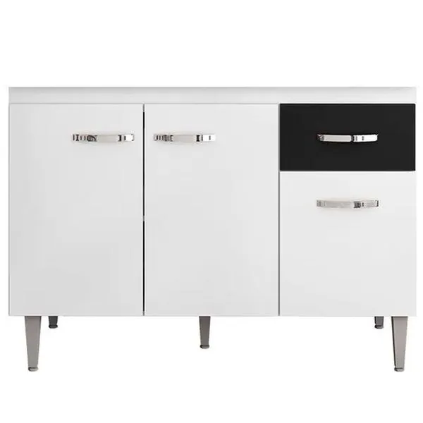 Balcão Cozinha Gabriela 3 Porta 120cm S-t Ajl Branco