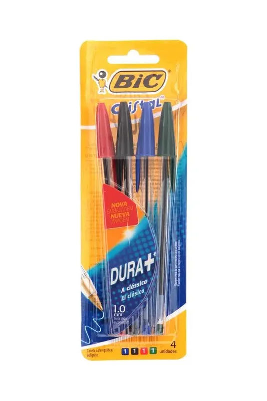 Caneta Esferográfica Bic Cristal 1.0mm Colors com 4 Unidades