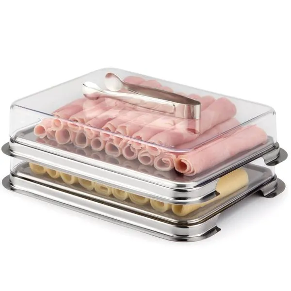 Kit Porta Fatiados Retangular Empilhável Aço Inox