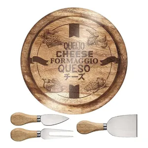 Conjunto para Queijo com Tábua de Decoração Madeira/Vidro/Inox 4 Peças Euro Home Inox
