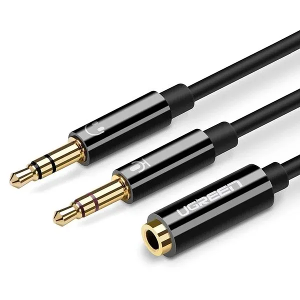 Divisor de Fone de Ouvido para Computador UGREEN Cabo Adaptador de Microfone Preto