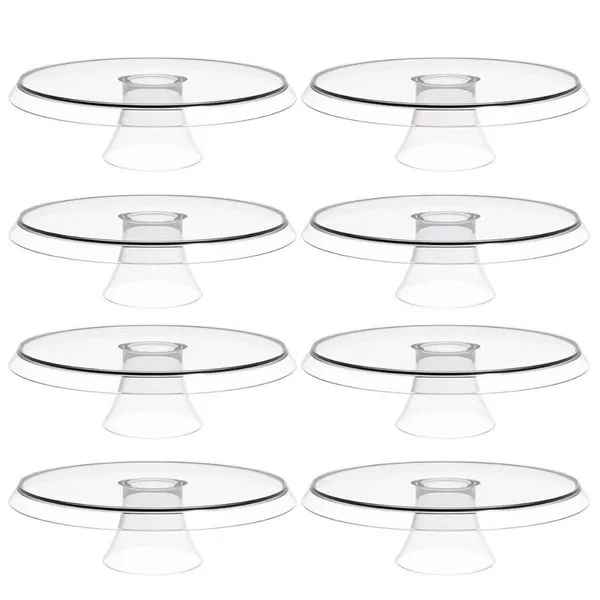 8 Bases Porta Bolos Transparente Tortas Doces 25cm com Pé Glassy Crippa