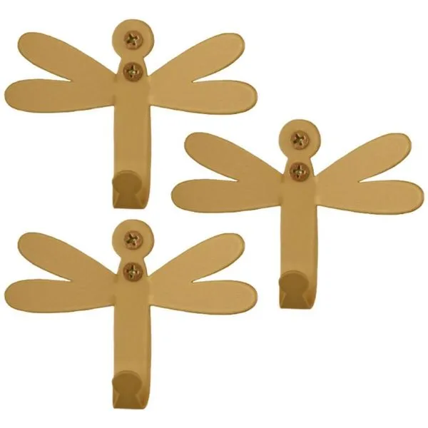 Kit 3 Ganchos Penduradores 8cm Libélula Dourada Carbono Luft Masutti Decorativo de Parede Enfeite