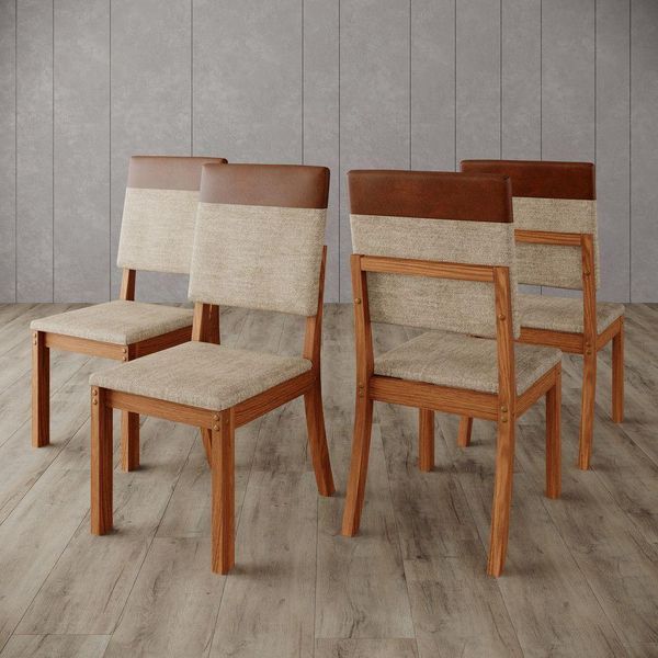 Kit 4 Cadeiras Estofadas Para Mesa De Jantar Milla Plus Henn Nature Com Corano Caramelo Com Creme